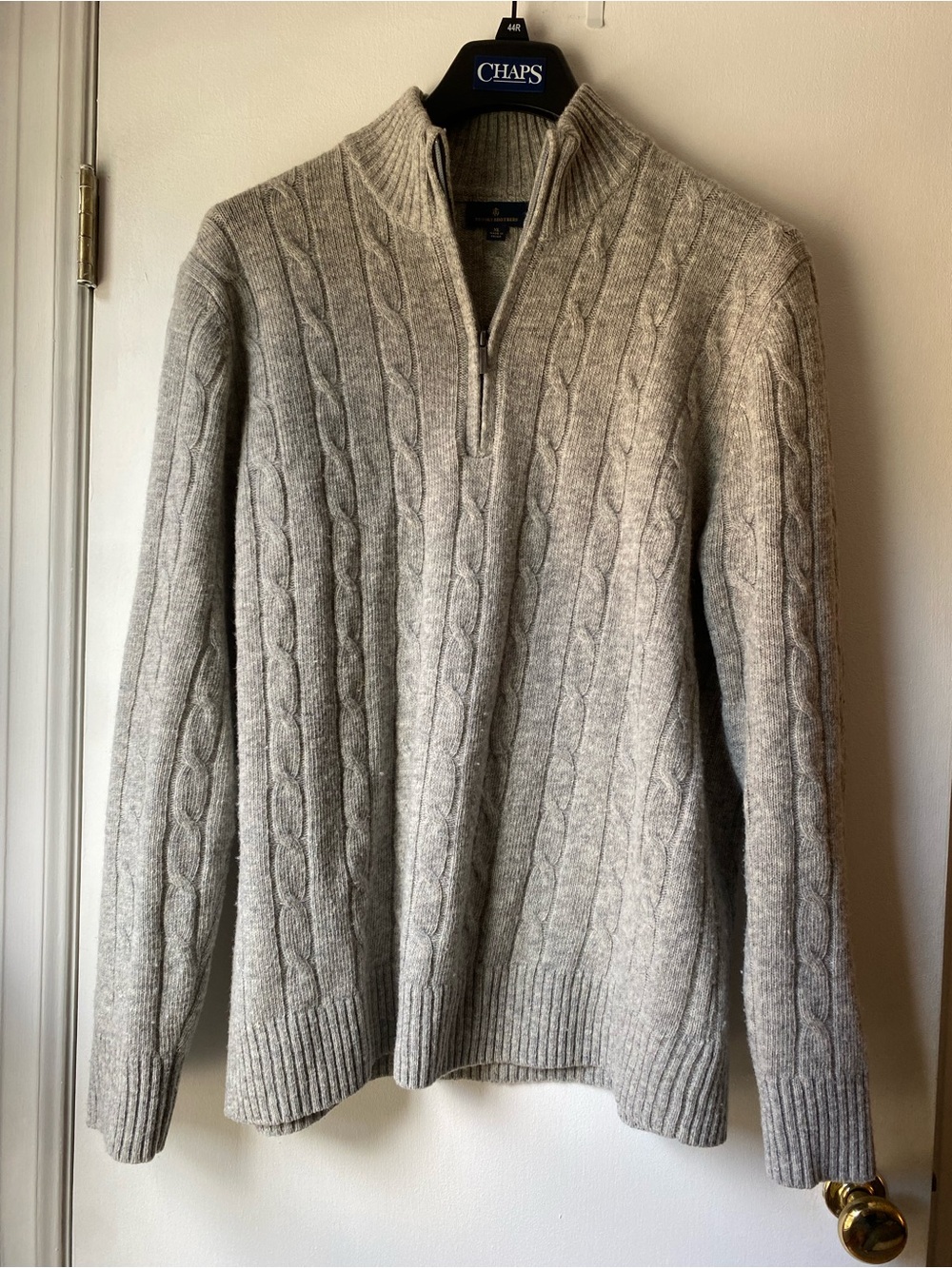 100% Wool Brooks Brothers Men's Cable-Knit Half-Zip Sweater in Light Gray